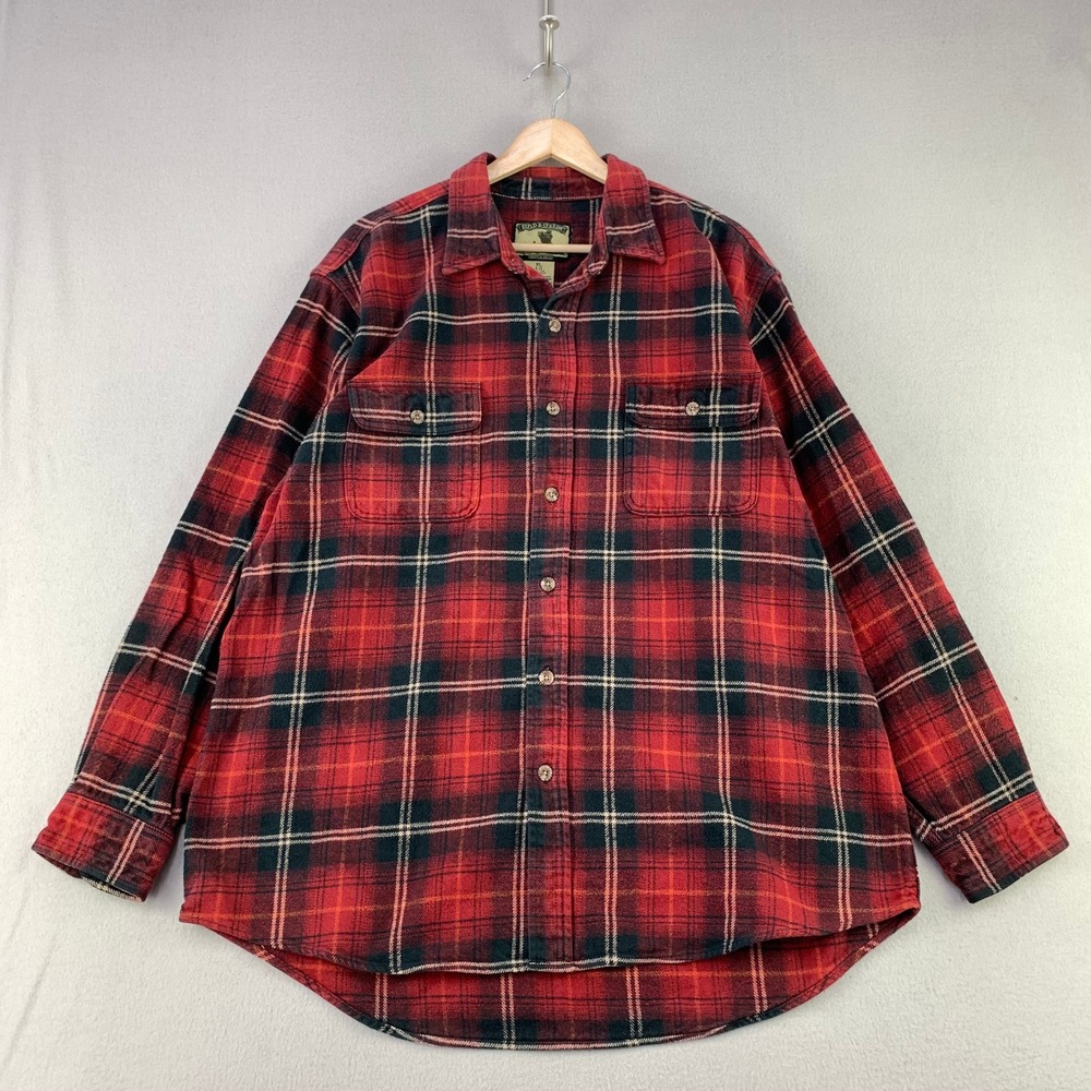 Vintage Field & Stream Flannel Shirt Mens XL Red Plaid Heavy Cotton Long Sleeve